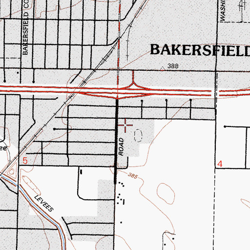 Topographic Map of KBAD-AM (Bakersfield), CA