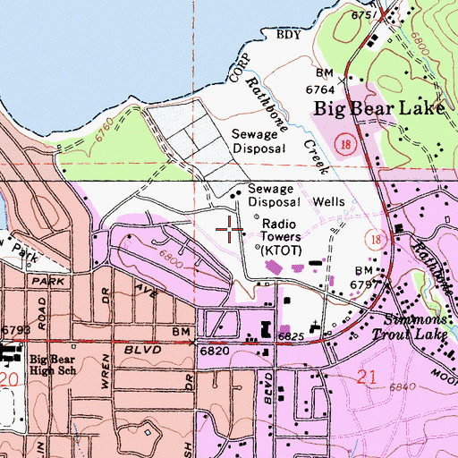 Topographic Map of KBBV-AM (Big Bear Lake), CA