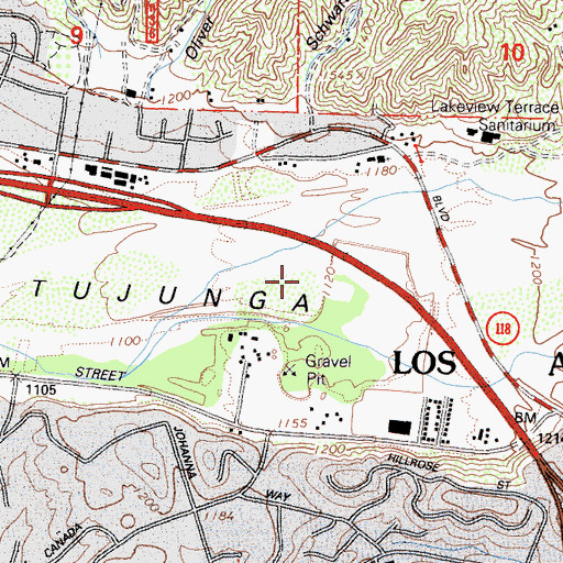 Topographic Map of KRCK-AM (Burbank), CA