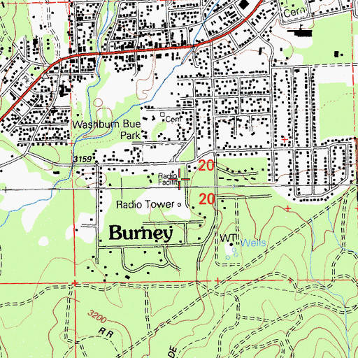Topographic Map of KAVA-AM (Burney), CA