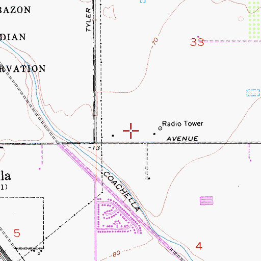 Topographic Map of KCLB-AM (Coachella), CA