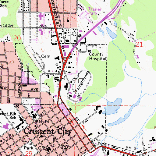 Topographic Map of KPOD-AM (Crescent City), CA