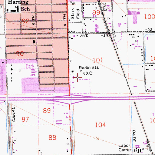 Topographic Map of KXO-AM (El Centro), CA