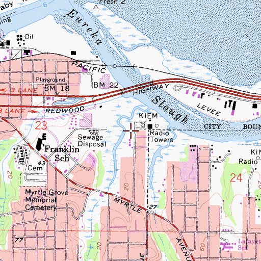 Topographic Map of KFLI-AM (Eureka), CA