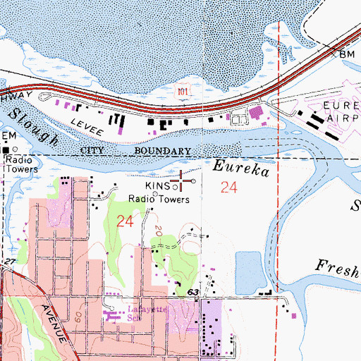 Topographic Map of KINS-AM (Eureka), CA