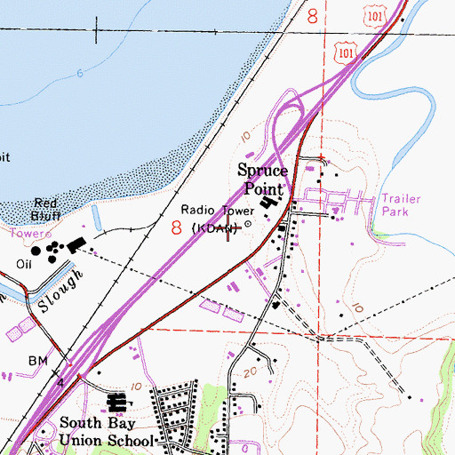 Topographic Map of KRED-AM (Eureka), CA