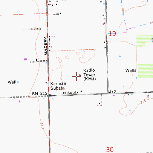 Topographic Map of KMJ-AM (Fresno), CA