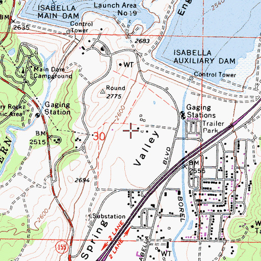 Topographic Map of KVLI-AM (Lake Isabella), CA