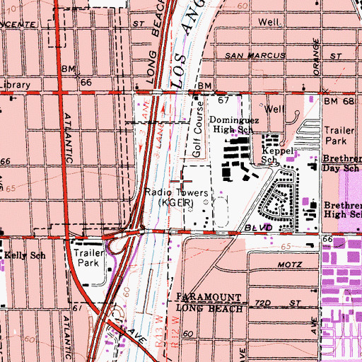 Topographic Map of KGER-AM (Long Beach), CA