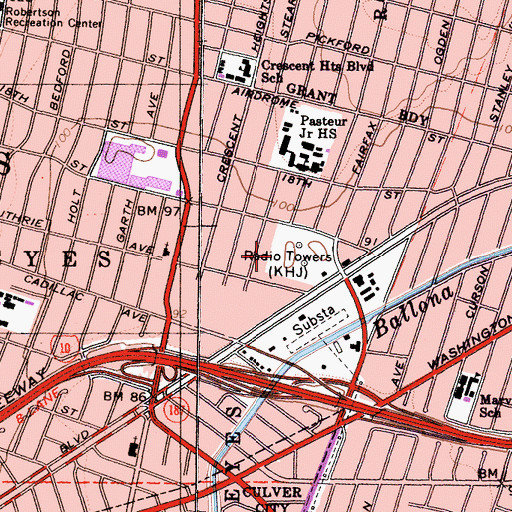 Topographic Map of KKHJ-AM (Los Angeles), CA