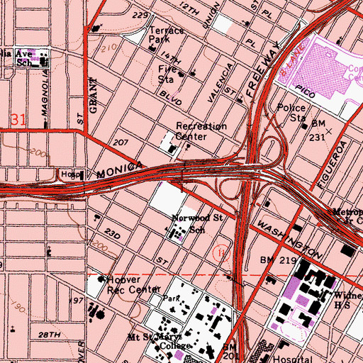 Topographic Map of KGFJ-AM (Los Angeles), CA