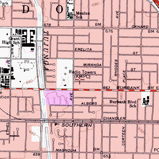 Topographic Map of KMPC-AM (Los Angeles), CA