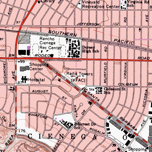 Topographic Map of KWKW-AM (Los Angeles), CA
