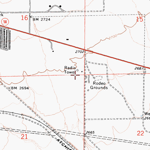 Topographic Map of KVOY-AM (Mojave), CA