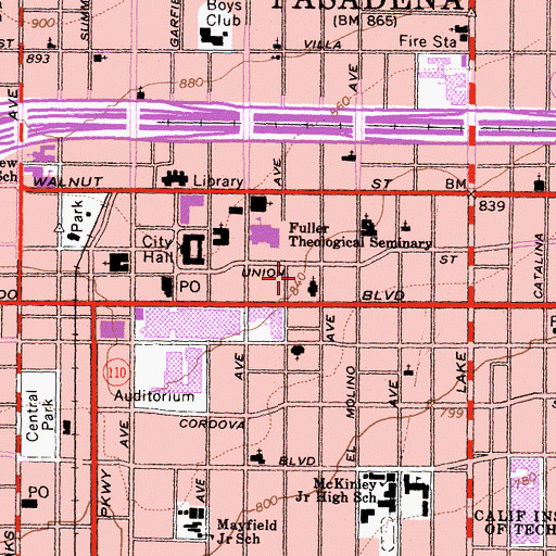 Topographic Map of KPPC-AM (Pasadena), CA