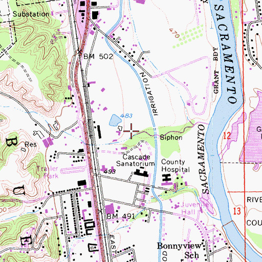 Topographic Map of KLXR-AM (Redding), CA
