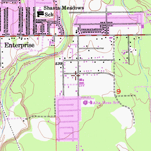 Topographic Map of KQMS-AM (Redding), CA