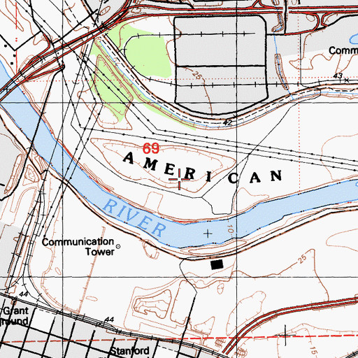 Topographic Map of KXOA-AM (Sacramento), CA