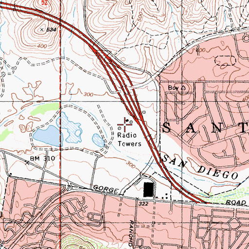 Topographic Map of KFMB-AM (San Diego), CA