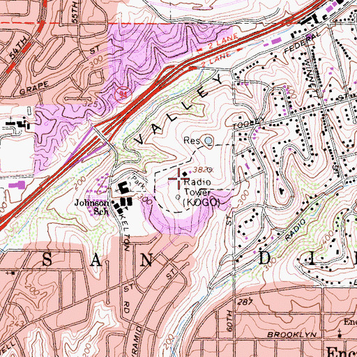 Topographic Map of KKLQ-AM (San Diego), CA