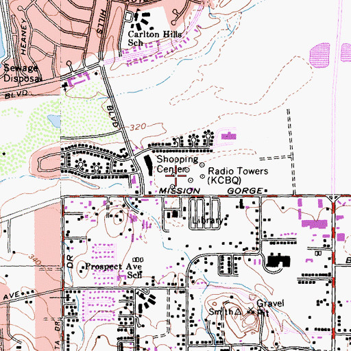 Topographic Map of KCBQ-AM (San Diego), CA