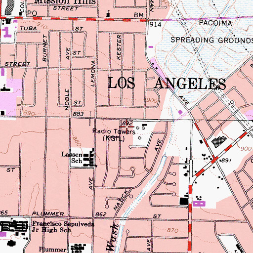 Topographic Map of KGIL-AM (San Fernando), CA
