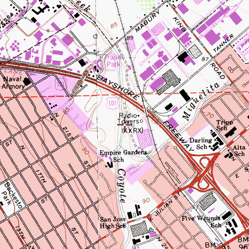 Topographic Map of KSJX-AM (San Jose), CA