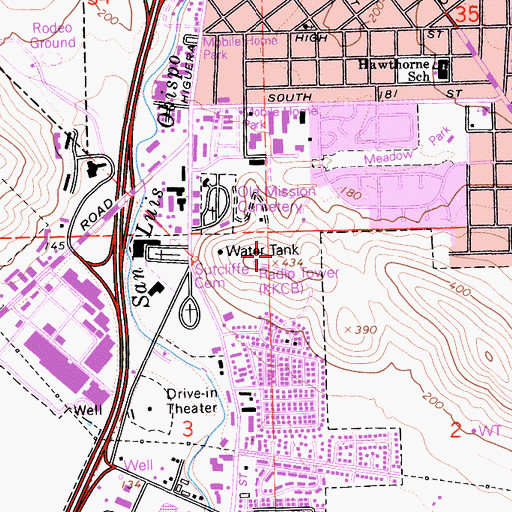 Topographic Map of KKCB-AM (San Luis Obispo), CA