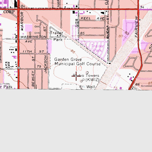 Topographic Map of KWIZ-AM (Santa Ana), CA