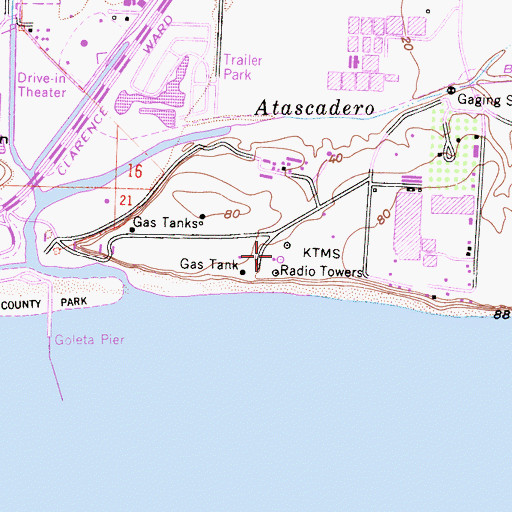 Topographic Map of KTMS-AM (Santa Barbara), CA