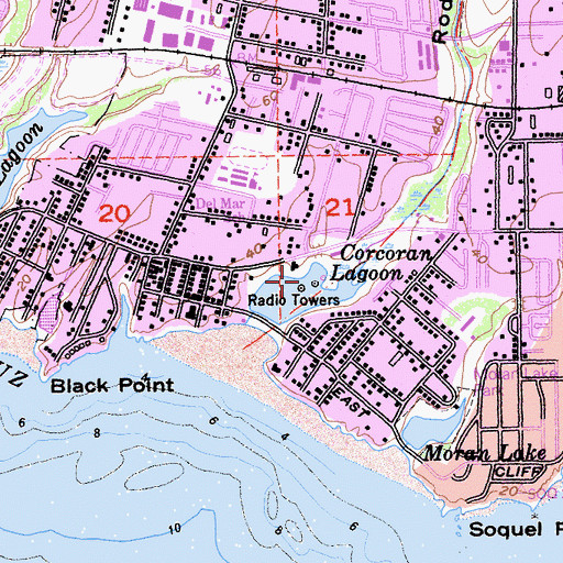 Topographic Map of KSCO-AM (Santa Cruz), CA