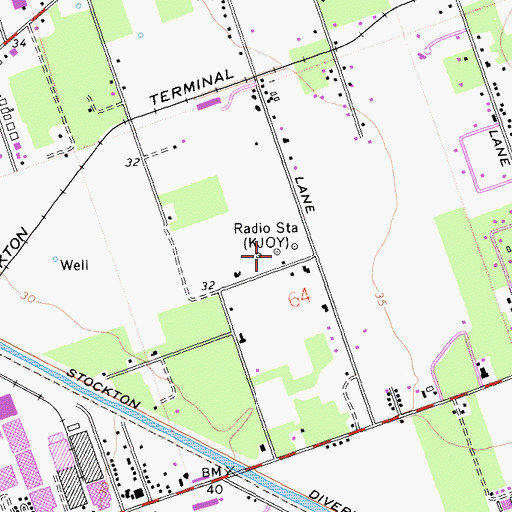 Topographic Map of KJAX-AM (Stockton), CA
