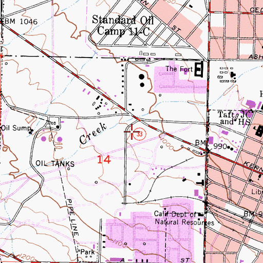 Topographic Map of KMYX-AM (Taft), CA