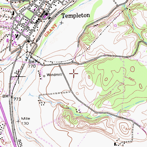 Topographic Map of KVGR-AM (Templeton), CA