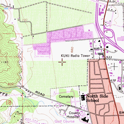 Topographic Map of KUKI-AM (Ukiah), CA