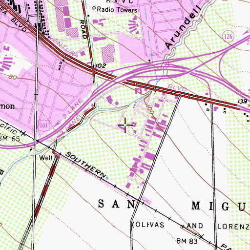 Topographic Map of KVEN-AM (Ventura), CA