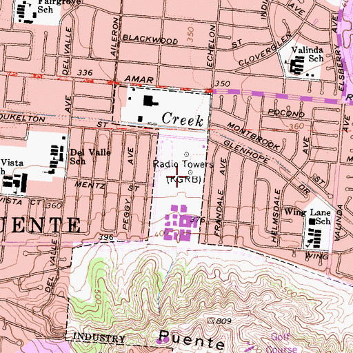 Topographic Map of KGRB-AM (West Covina), CA
