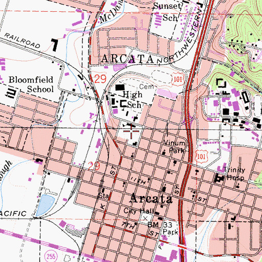 Topographic Map of KAHS-FM (Arcata), CA