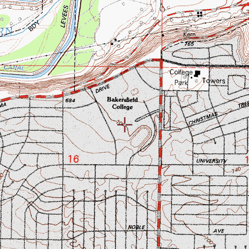 Topographic Map of KTQX-FM (Bakersfield), CA