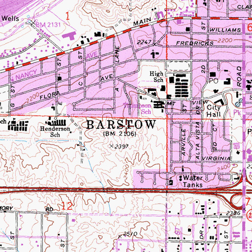 Topographic Map of KCWM-FM (Barstow), CA