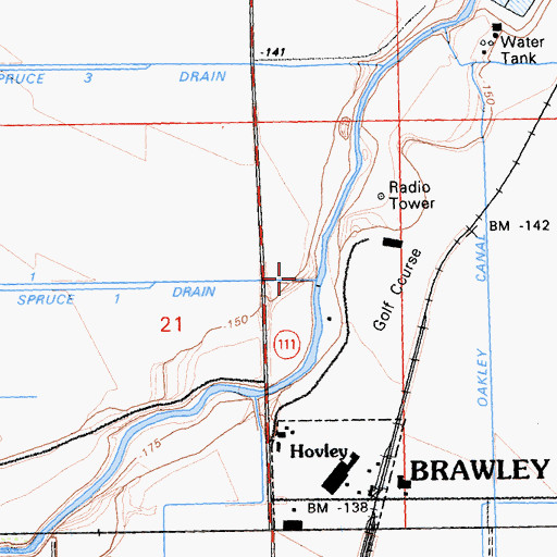 Topographic Map of KSIQ-FM (Brawley), CA