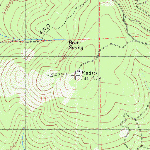 Topographic Map of KARZ-FM (Burney), CA