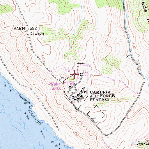 Topographic Map of KOTR-FM (Cambria), CA