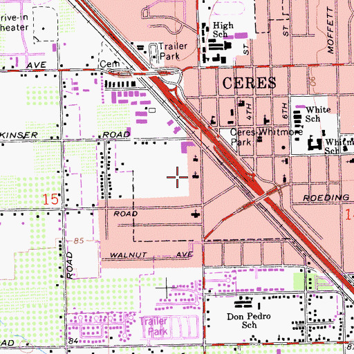 Topographic Map of KBES-FM (Ceres), CA