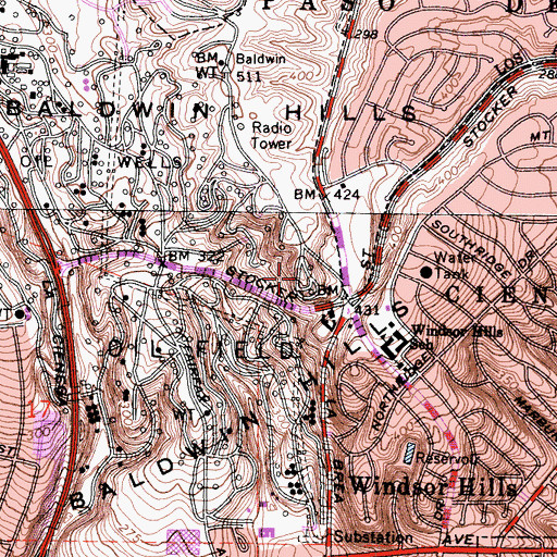 Topographic Map of KJLH-FM (Compton), CA