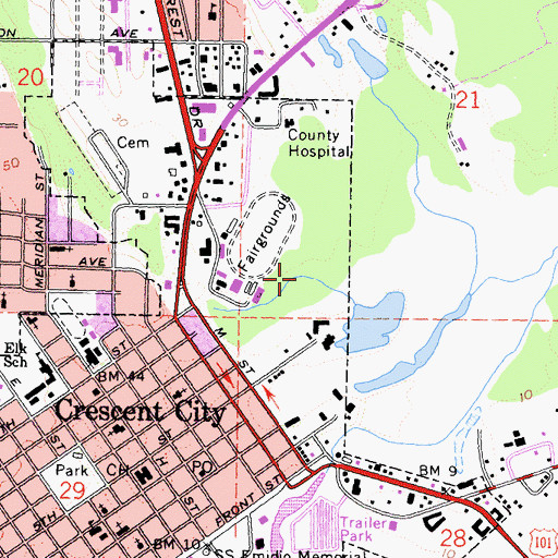 Topographic Map of KPOD-FM (Crescent North), CA