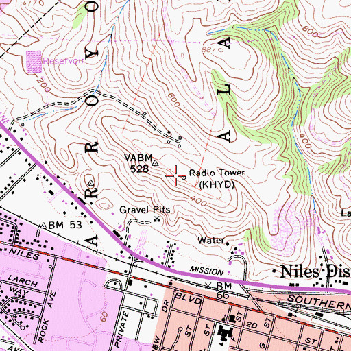 Topographic Map of KBRG-FM (Fremont), CA