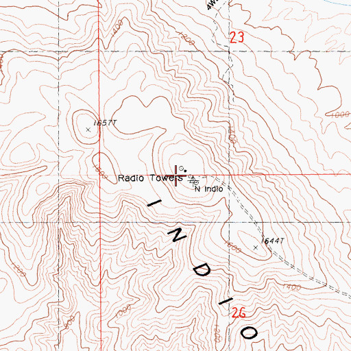 Topographic Map of KRCQ-FM (Indio), CA