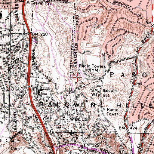Topographic Map of KACE-FM (Inglewood), CA