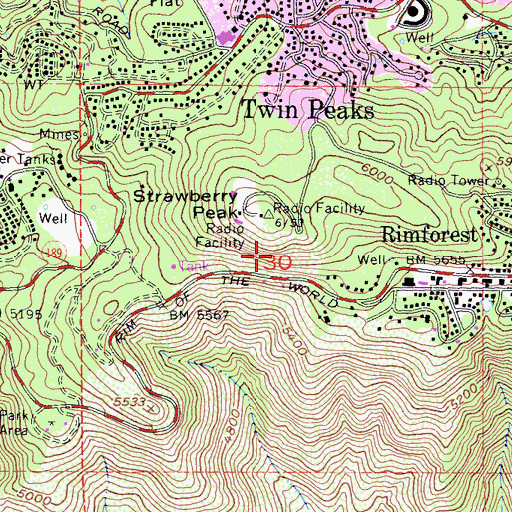 Topographic Map of KBON-FM (Lake Arrowhead), CA